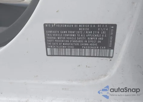 2014 Volkswagen Jetta 2.0L S from USA, damaged, VIN 3VW2K7AJ0EM412066